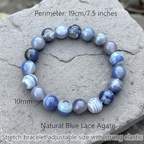 Blue Lace Agate Bracelet, Handmade Stretch Blue Bracelets for Women Men, 10mm Natural Gemstone Beaded Bracelet Spiritual Jewelry in Kuwait