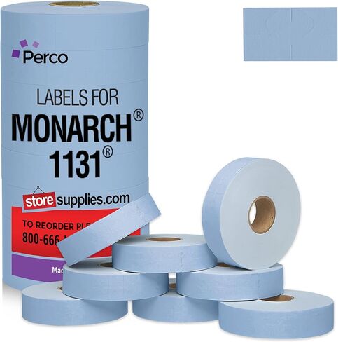 Perco Blue Pricing Labels for Monarch 1131 Price Gun - 1 Sleeve, 8 Rolls, 20,000 Price Marking Labels - with Ink Roll Included in Kuwait