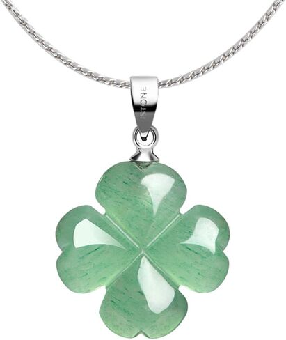 iSTONE St. Patrick's Day Four Leaf Clover Pendant Necklace Green Aventurine Gemstone Pendant Necklace 18" in Kuwait