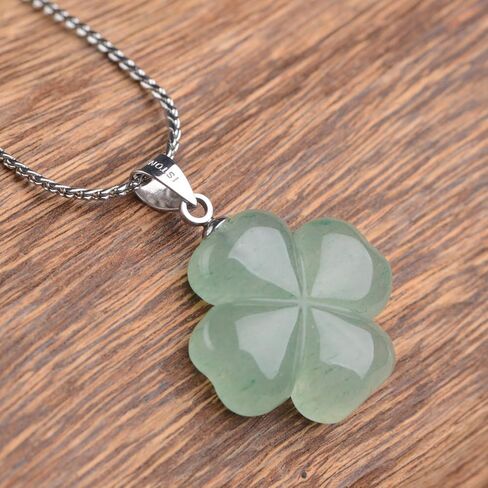 iSTONE St. Patrick's Day Four Leaf Clover Pendant Necklace Green Aventurine Gemstone Pendant Necklace 18" in Kuwait