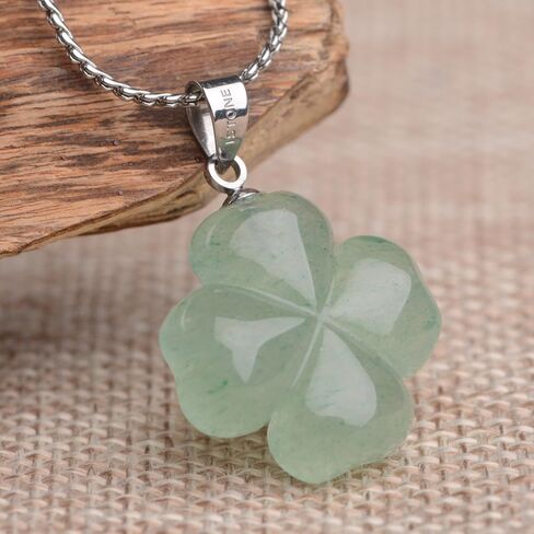 iSTONE St. Patrick's Day Four Leaf Clover Pendant Necklace Green Aventurine Gemstone Pendant Necklace 18" in Kuwait