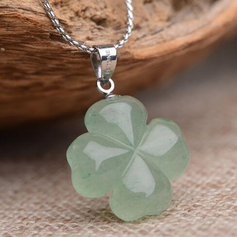 iSTONE St. Patrick's Day Four Leaf Clover Pendant Necklace Green Aventurine Gemstone Pendant Necklace 18" in Kuwait
