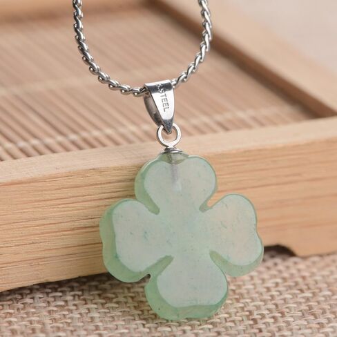 iSTONE St. Patrick's Day Four Leaf Clover Pendant Necklace Green Aventurine Gemstone Pendant Necklace 18" in Kuwait