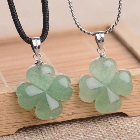 iSTONE St. Patrick's Day Four Leaf Clover Pendant Necklace Green Aventurine Gemstone Pendant Necklace 18" in Kuwait