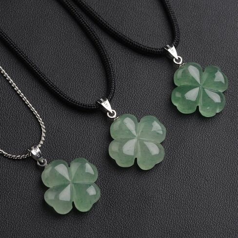 iSTONE St. Patrick's Day Four Leaf Clover Pendant Necklace Green Aventurine Gemstone Pendant Necklace 18" in Kuwait