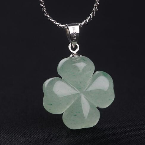 iSTONE St. Patrick's Day Four Leaf Clover Pendant Necklace Green Aventurine Gemstone Pendant Necklace 18" in Kuwait