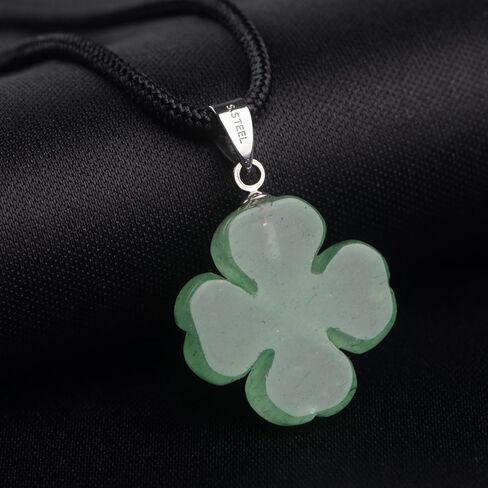 iSTONE St. Patrick's Day Four Leaf Clover Pendant Necklace Green Aventurine Gemstone Pendant Necklace 18" in Kuwait
