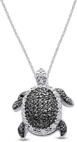 1/4 Cttw قلادة سلحفاة من الماس باللونين الأبيض والأسود مع سلسلة 18 بوصة مطلية بالذهب الأبيض عيار 14 قيراط. فضة استرلينية عيار 925 in Kuwait