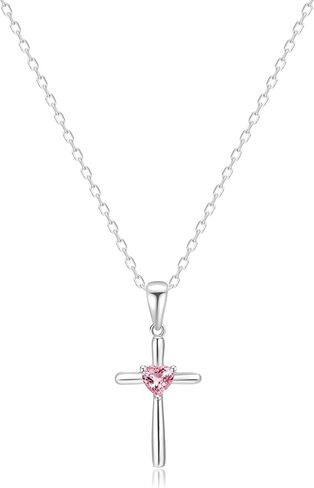 Cross Necklace for Women 925 Sterling Silver Heart Cubic Zirconia Necklaces Dainty Gemstones Jewelry Gifts for Her in Saudi Arabia