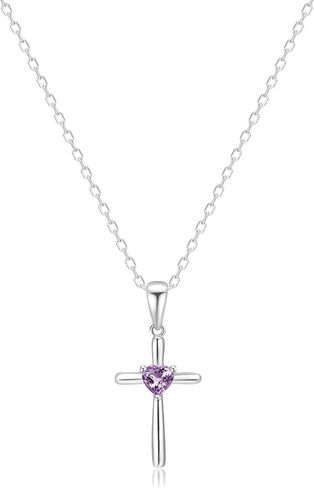 Cross Necklace for Women 925 Sterling Silver Heart Cubic Zirconia Necklaces Dainty Gemstones Jewelry Gifts for Her in Saudi Arabia