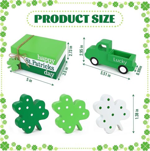 8 قطع ديكورات يوم القديس باتريك، ديكور صينية متدرجة لعيد القديس باتريك - شاحنة خشبية كومة كتب شامروك، علامة طاولة أيرلندية محظوظة، قطعة مركزية، ديكورات يوم القديس باتريك السعيد للمكتب المنزلي in Kuwait