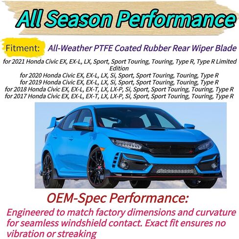 شفرة ممسحة خلفية لسيارة Honda Civic Hatchback 2017-2021 2020 2019 2018 Si EX EX-L EX-T LX LX-P Sport Touring Type R نماذج محدودة OEM استبدال في جميع الأحوال الجوية طوال الموسم الخلفي الخلفي ممسحة زجاج أمامي شفرة in Saudi Arabia