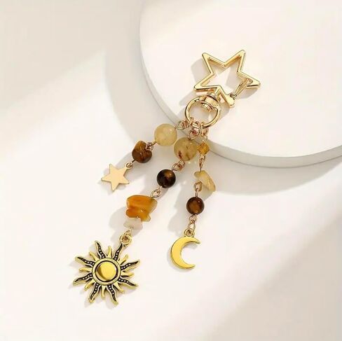Sun and Moon Keychain Colorful Star Beads Gemstone Charm – Durability Y2K Aesthetic bag charms, purse charms for Women, Men, Handbag & Backpack Decoration in Saudi Arabia