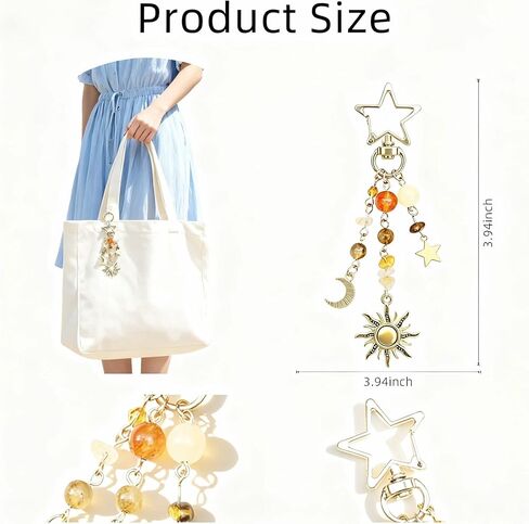 Sun and Moon Keychain Colorful Star Beads Gemstone Charm – Durability Y2K Aesthetic bag charms, purse charms for Women, Men, Handbag & Backpack Decoration in Saudi Arabia
