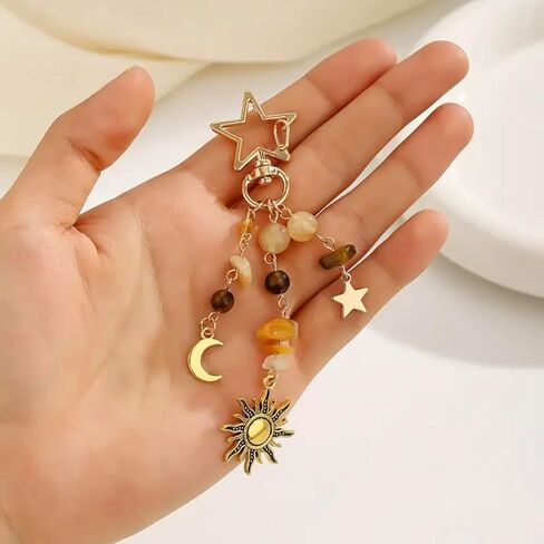 Sun and Moon Keychain Colorful Star Beads Gemstone Charm – Durability Y2K Aesthetic bag charms, purse charms for Women, Men, Handbag & Backpack Decoration in Saudi Arabia