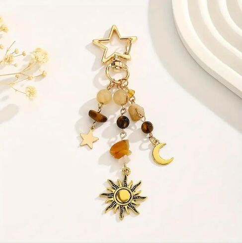 Sun and Moon Keychain Colorful Star Beads Gemstone Charm – Durability Y2K Aesthetic bag charms, purse charms for Women, Men, Handbag & Backpack Decoration in Saudi Arabia