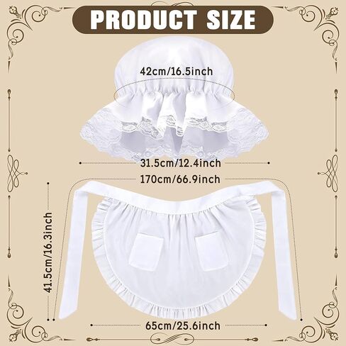 Colonial Costume Accessories, Pilgrim Costume Set with White Mob Cap Bonnet Waist Apron for Maid Women for Cosplay in Kuwait