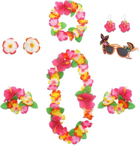 Hawaiian Outfits Accessories Set for Women, 8 PCS Hawaii Hula Dress Up Accessory for Summer Beach Favors Supplies in Saudi Arabia
