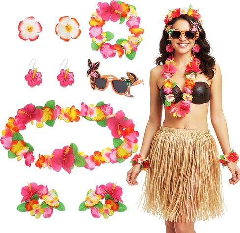 Hawaiian Outfits Accessories Set for Women, 8 PCS Hawaii Hula Dress Up Accessory for Summer Beach Favors Supplies in Saudi Arabia
