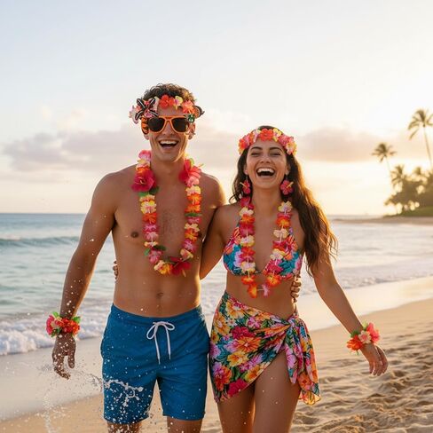 Hawaiian Outfits Accessories Set for Women, 8 PCS Hawaii Hula Dress Up Accessory for Summer Beach Favors Supplies in Saudi Arabia