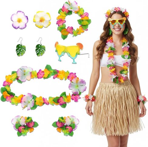 Hawaiian Outfits Accessories Set for Women, 8 PCS Hawaii Hula Dress Up Accessory for Summer Beach Favors Supplies in Saudi Arabia