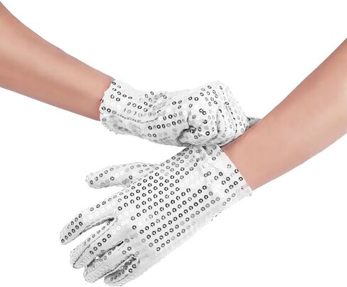 قطعتان من أغطية جوارب الترتر الفضي وقفازات الترتر اللامعة، إكسسوارات زي نجم الرقص 80s 90s ملابس مرحلة البوب ​​لحفلات الهالوين التنكرية in Kuwait