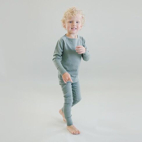 Woolino Merino Wool Base Layer for Kids - Super Soft Kids Long Sleeve Thermal Top and Leggings - All Natural Base Layer Shirt and Bottoms - Sage in Kuwait