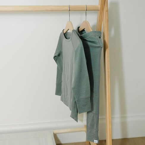 Woolino Merino Wool Base Layer for Kids - Super Soft Kids Long Sleeve Thermal Top and Leggings - All Natural Base Layer Shirt and Bottoms - Sage in Kuwait