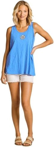 Life is Good. Women's Mini Daisy Slub Easy Fit Tank, Athletic Blue in Saudi Arabia