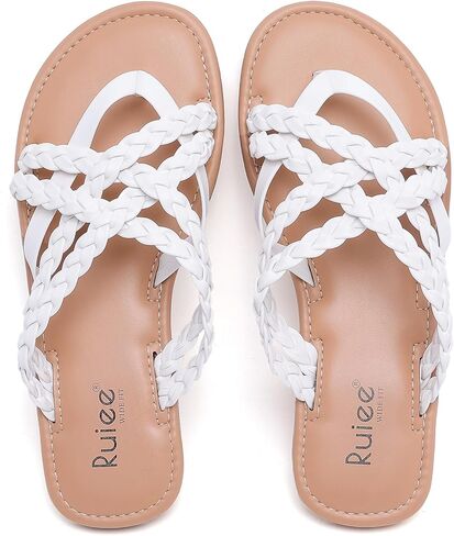Wide Width Sandals for Women, Summer Flip Flops Flat Slide Sandals Casual Braided Wide Feet Slides Comfort Slip on Thong Womens Sandal. in Kuwait