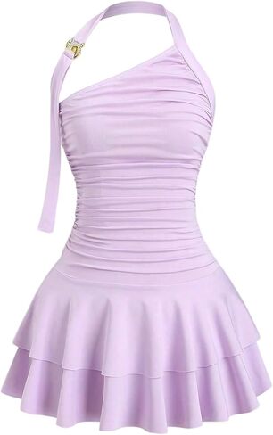 فستان MakeMeChic النسائي Y2k ذو رسن قصير بدون ظهر مكشكش قصير للخروج in Kuwait