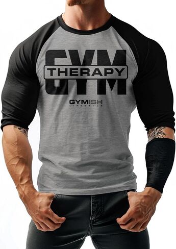 تي شيرت Gymish Lifestyle للرجال 3/4 كم Raglan Gym Therapy V2 Graphic Workout Tee in Saudi Arabia