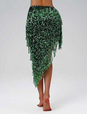 FEOYA Women's Shiny Sequin Fringe Hip Scarf Adjustable Tassel Skirts Belly Dance Performance Skirt One Size in Saudi Arabia