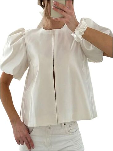 SweatyRocks Women's Summer Puff Short Sleeve Crew Neck Boxy Trendy Blouses Shirt Top in Saudi Arabia