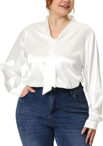 Agnes Orinda Plus Size Blouse for Women Work Office Tie Neck Satin Top Blouses in Saudi Arabia