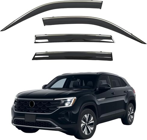 أقنعة النوافذ واقيات المطر تناسب 2018-2026 VW Atlas Cross Sport مع زخرفة من الفولاذ المقاوم للصدأ، ملحقات مظلات النوافذ الجانبية للنوافذ الخارجية، 2019 2020 2021 2022 2023 2024 2025 in Kuwait
