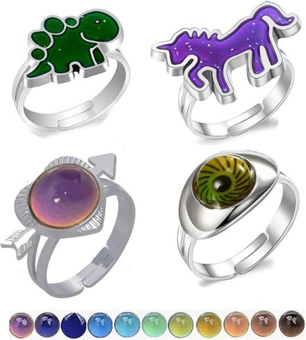 HUASAI خواتم المزاج للفتيات في سن المراهقة حلقات تغيير اللون حلقات الأحجار الكريمة البيضاوية القابلة للتعديل حلقات بلورات حلقات تغيير اللون الحساسة لدرجة الحرارة هدايا عيد الميلاد للأطفال in Saudi Arabia
