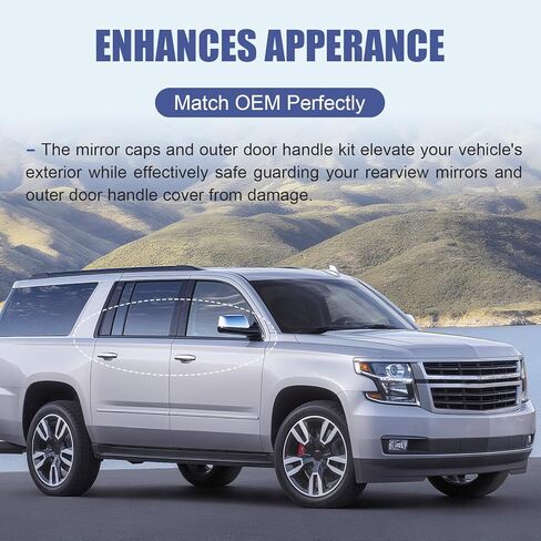 أغطية نصف مرآة علوية من الكروم وأغطية مقابض الأبواب الخارجية متوافقة مع تشيفي تاهو سوبربان جي إم سي يوكون/يوكون XL 2015-2020 in Kuwait