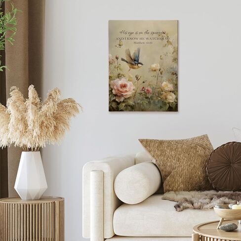 XINCEYWJ Vintage Christian Bird Floral Wall Art Decor, Religious Bible Verse Canvas Art Prints Framed, Floral Bird Scripture Pictures Wall Decorations for Home Bedroom Living Room Church, 11x14 Inches in Saudi Arabia