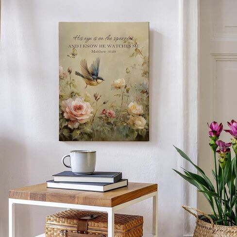 XINCEYWJ Vintage Christian Bird Floral Wall Art Decor, Religious Bible Verse Canvas Art Prints Framed, Floral Bird Scripture Pictures Wall Decorations for Home Bedroom Living Room Church, 11x14 Inches in Saudi Arabia