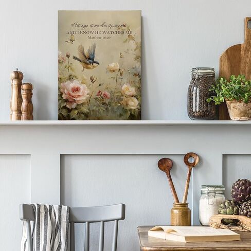 XINCEYWJ Vintage Christian Bird Floral Wall Art Decor, Religious Bible Verse Canvas Art Prints Framed, Floral Bird Scripture Pictures Wall Decorations for Home Bedroom Living Room Church, 11x14 Inches in Saudi Arabia