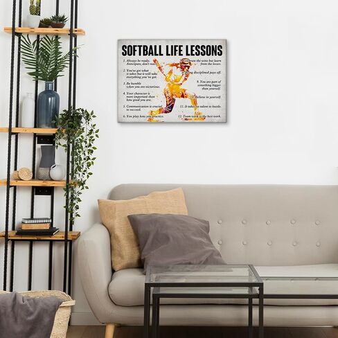Hijie Softball Poster Canvas Wall Art for Home Bedroom Decor, Positive Baseball Life Lessons Canvas Print Painting, Gifts for Softball Lovers Women, 12x15 Inch in Kuwait