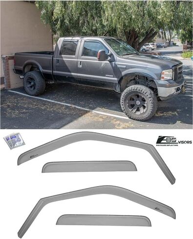 Replacement for 2009-2016 Ford F250 F350 F450 F550 Crew Cab Models | EOS Visors JDM in-Channel Style Smoke Tinted Side Vents Window Deflectors Rain Guard DWV-V20_DWV-V21 in Saudi Arabia