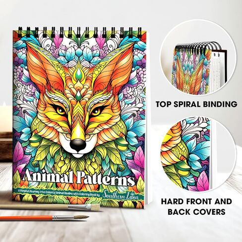 SOUTHERN LOTUS Animal Patterns Spiral Coloring Book Wirebound Hardcover Papers With Relaxing Animals Mandala Drawings Color Pages For Adults Women Seniors Mindfulness Relaxation Anxiety Relief in Kuwait