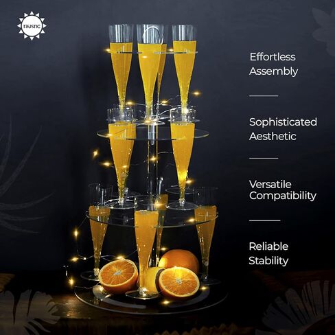 Cocktail Tree Stand, Clear Acrylic Drink Tower, 3 Tier - 12 Holders with Light String for Party For Champagne, Martini, Margarita Cups, 12.4″*21.5″ in Kuwait