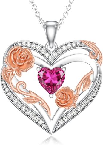 Birthstone Necklace for Women Heart Pendant Birthstone Jewelry Birthday Anniversary Christmas Mother's Day Jewelry Gift for Mom Wife Sister Daughter Girlfriend Her in Saudi Arabia