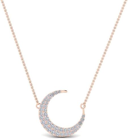 Fascinating Diamonds 14K Gold/Silver 5/8 Carat Round Cut Lab Grown Diamond Crescent Moon Necklace Pendant With 18" Chain For Her (SI1-SI2 Clarity, G-H Color, 0.60 Ctw) Premium Collection in Kuwait