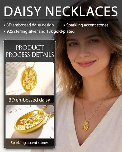 قلادة ديزي للنساء - قلادة ديزي من الفضة الاسترليني المطلية بالذهب عيار 18 قيراط كهدية عيد ميلاد لصديقتك، أو زوجتك، أو الابنة من الأم in Kuwait