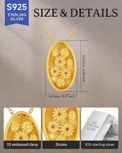 قلادة ديزي للنساء - قلادة ديزي من الفضة الاسترليني المطلية بالذهب عيار 18 قيراط كهدية عيد ميلاد لصديقتك، أو زوجتك، أو الابنة من الأم in Kuwait