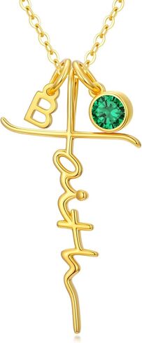 POIUY الإيمان الصليب قلادة للنساء، 18 كيلو مطلية بالذهب الأبجدية من الألف إلى الياء الأولي جوهرة الميلاد الصليب قلادة القلائد، الذكرى السنوية عيد ميلاد الأمهات مجوهرات هدايا لأمي زوجة صديقة أخت أصدقاء in Kuwait